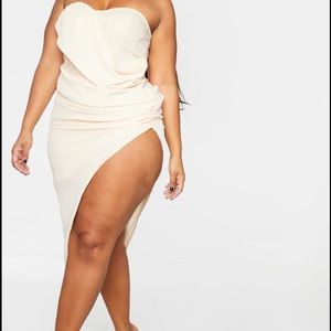 Plus Nude Cup Detail Chiffon Drape Bodycon Dress